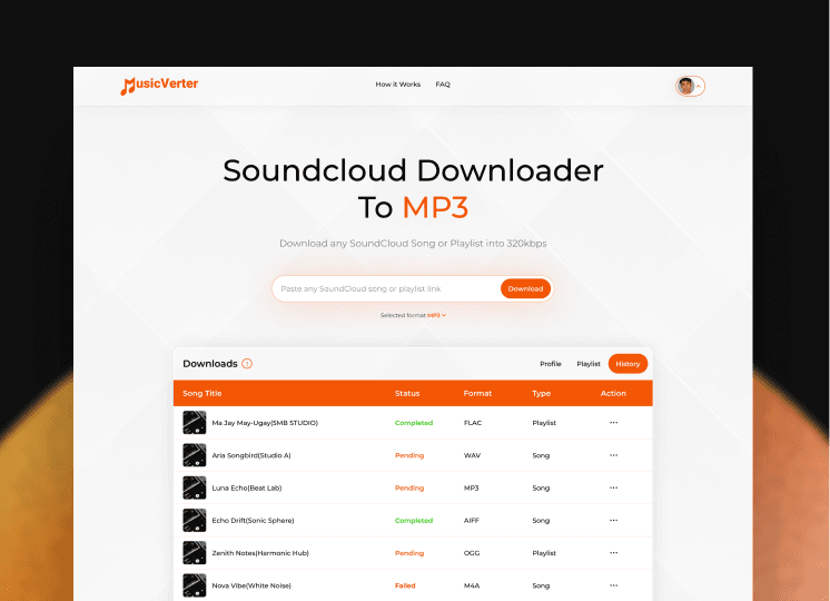 Music Verter web app screen