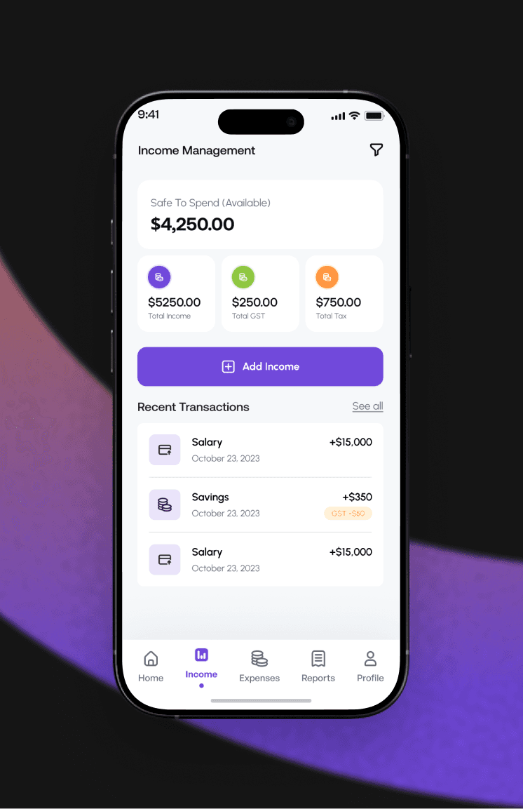 Mobile app cash tracking screen