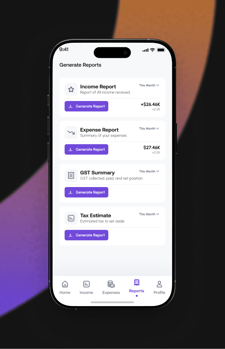 Mobile app reports screen